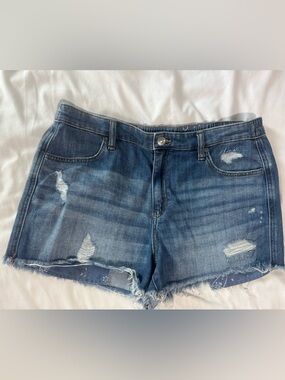 aerie Distressed Medium Blue Denim Shorts